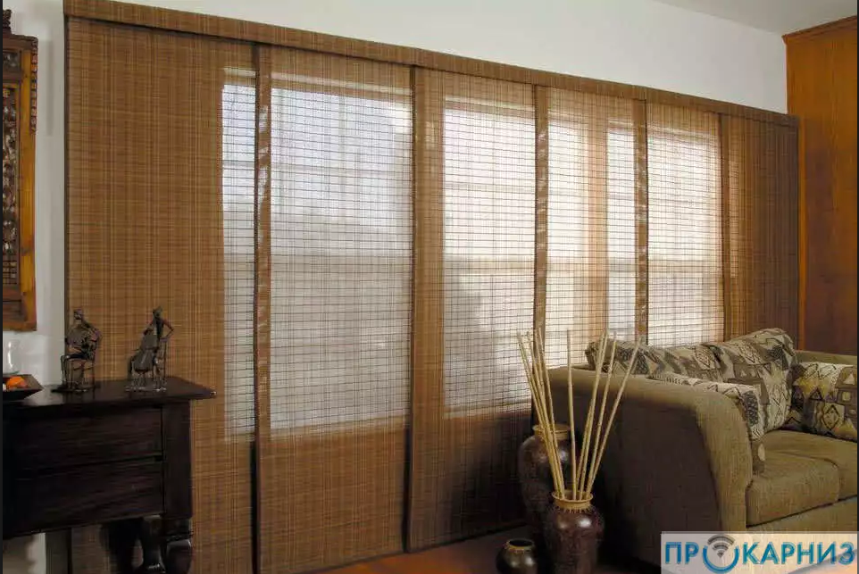 Японские шторы-панели из бамбука с электроприводом