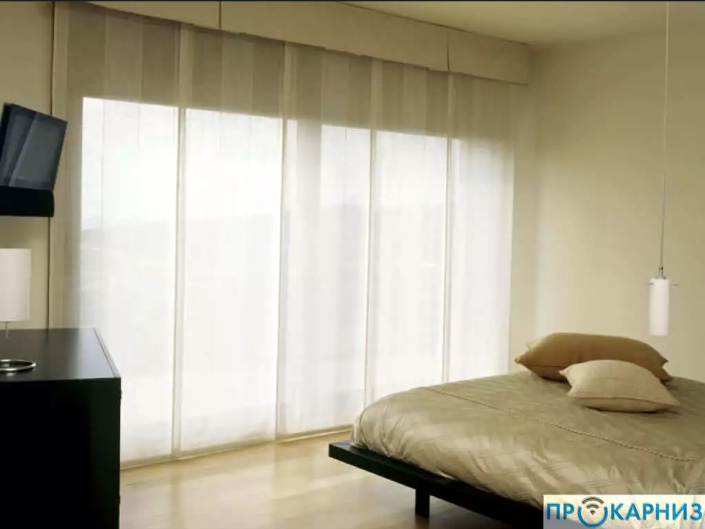Японские шторы в спальню с электроприводом